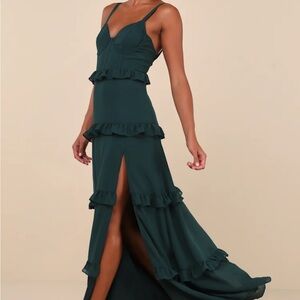 Elegant Green Ruffle Maxi Dress